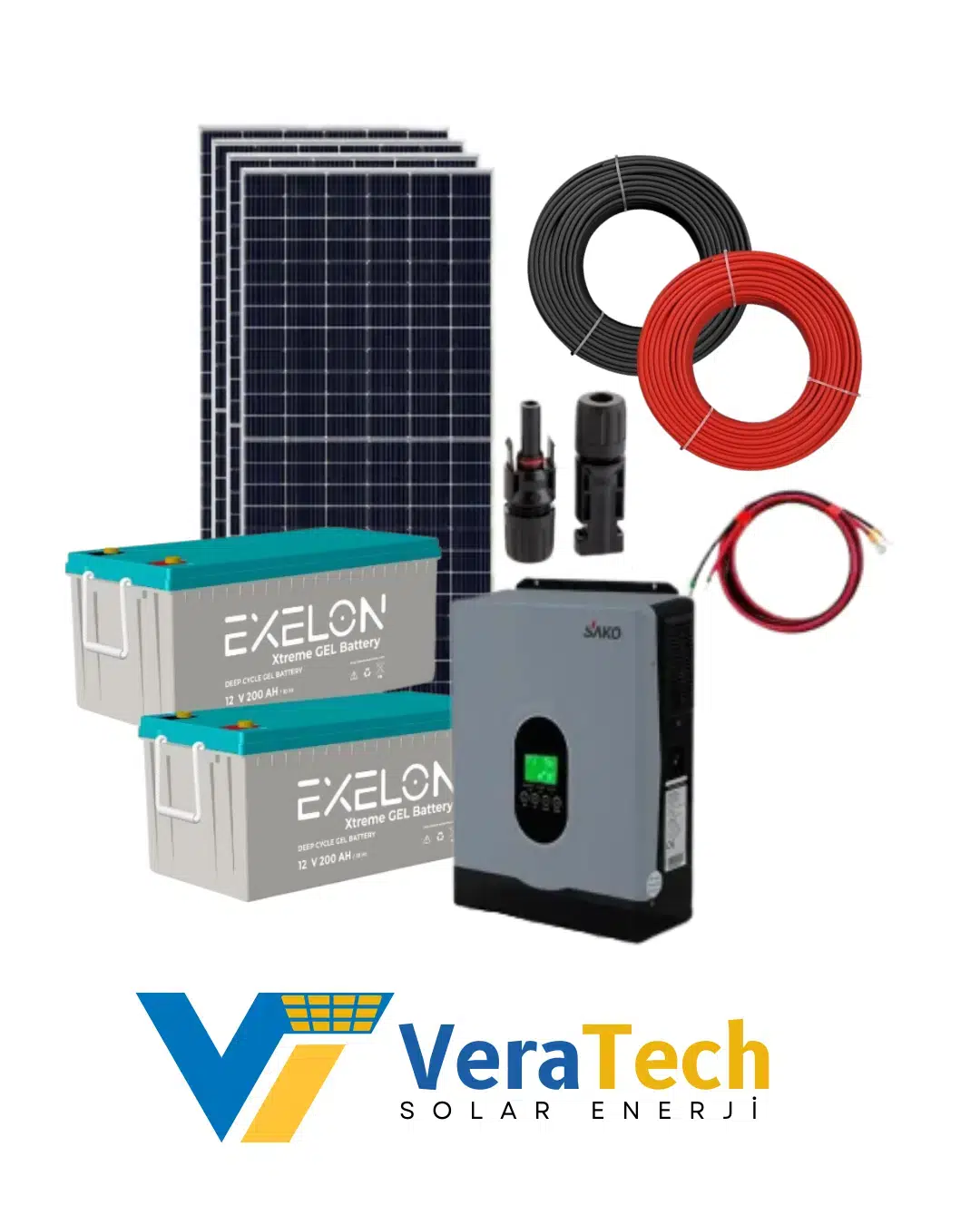 VeraTech Bağ Evi Solar Paketi 2200W Güneş Paneli 3.2Kw İnverter 400ah Jel Akü