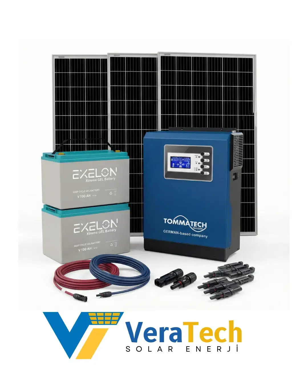 VeraTech Güneş Enerjisi Bağ Evi 3kw Solar Paketi 395W Güneş Paneli, 100AH Jel Akü, 3KVA İnverter
