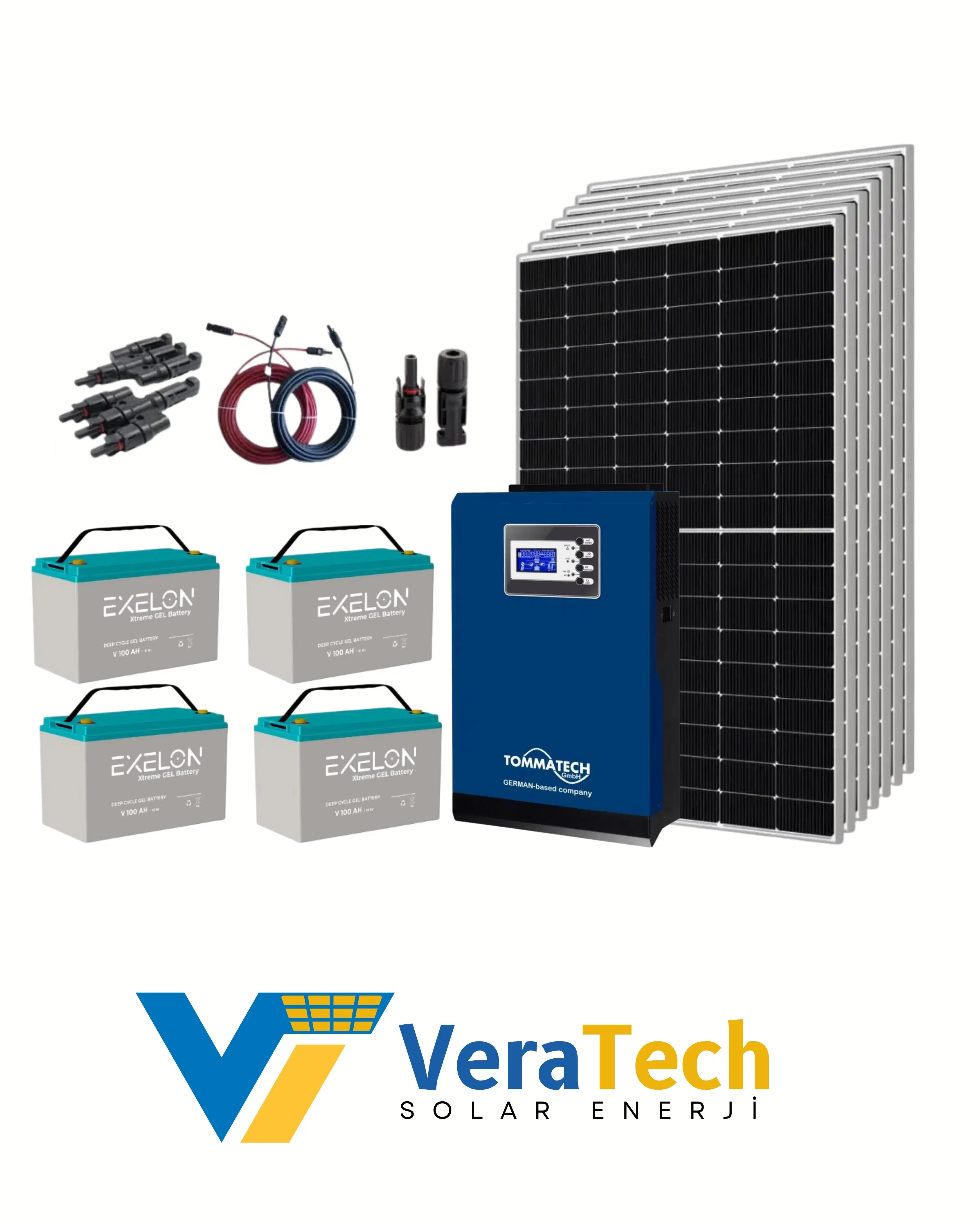 VeraTech Güneş Enerjisi Bağ Evi Solar Paketi 5KVA İnverter 400W Güneş Paneli 100Ah Jel Akü